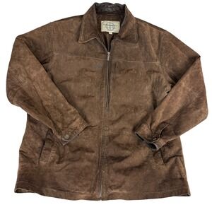 Boston Harbour Mens Genuine Leather Suede Jacket Brown Full Zip Size L Vintage